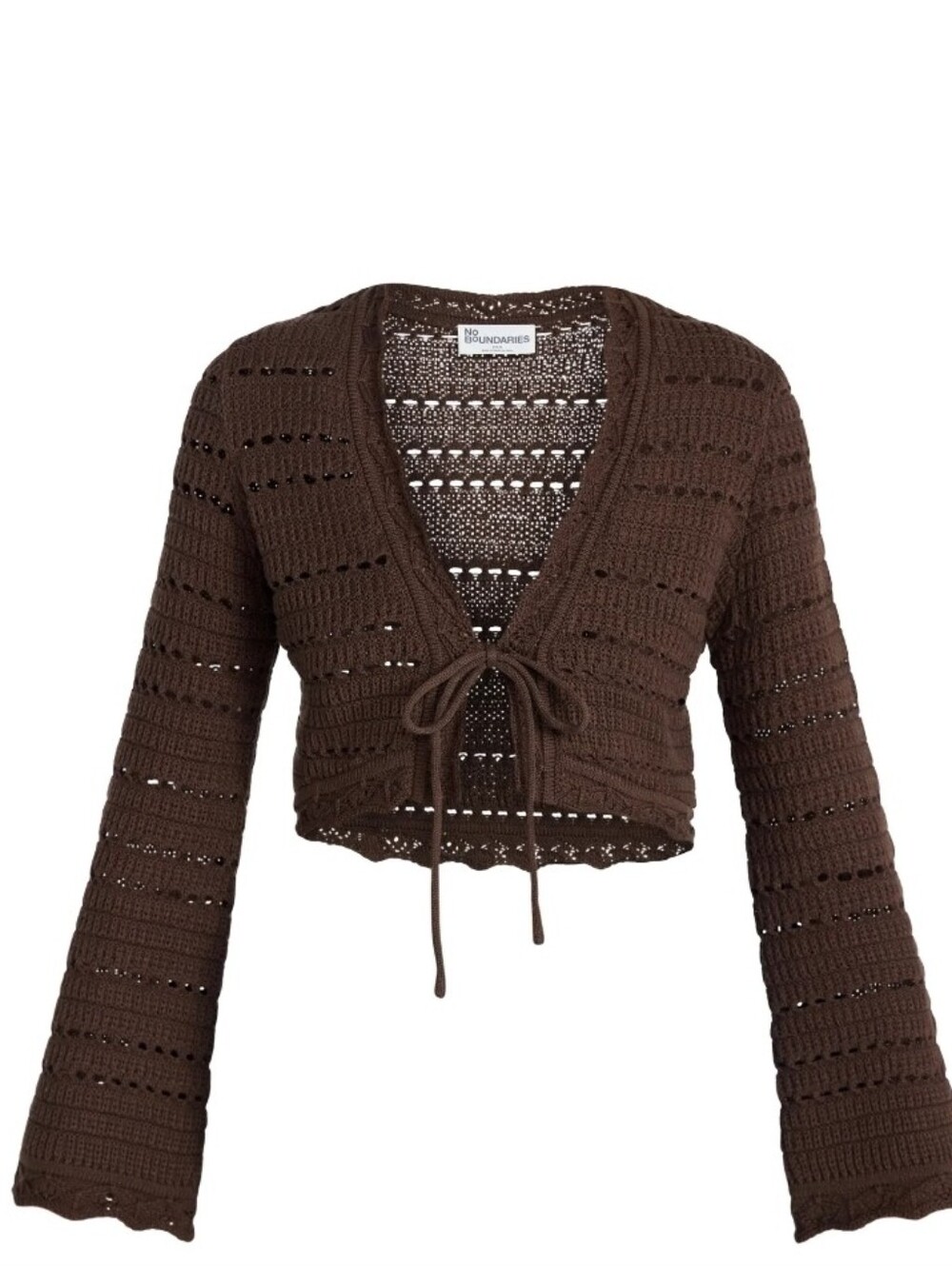 Cropped Brown Crochet Tie-Front Sweater XXL NWT - Picture 3 of 9